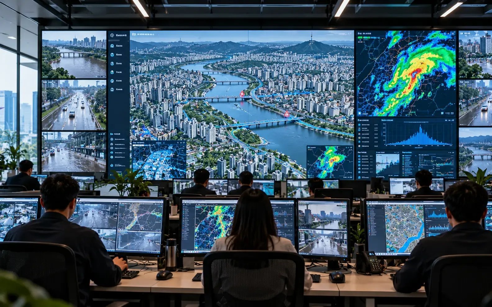 Centro de mando urbano de Seúl con gemelo digital 3D y simulación de lluvias en tiempo real